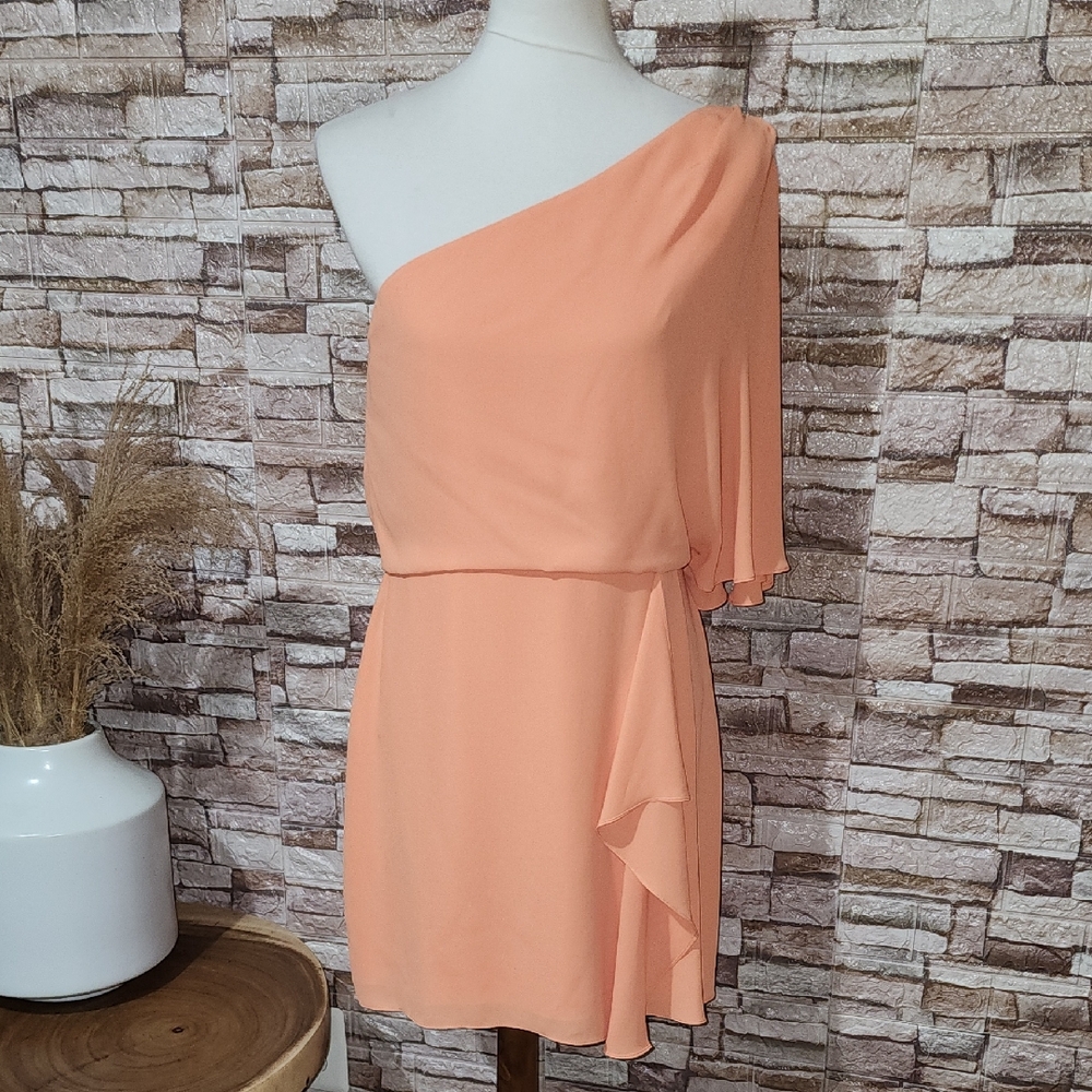 BCBG Maxazria Elegant One-Shoulder Coral Orange Dress